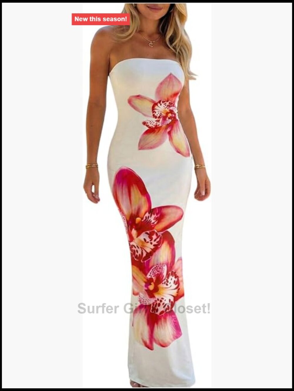 Strapless Floral Maxi Dress Summer Vacation Bodycon